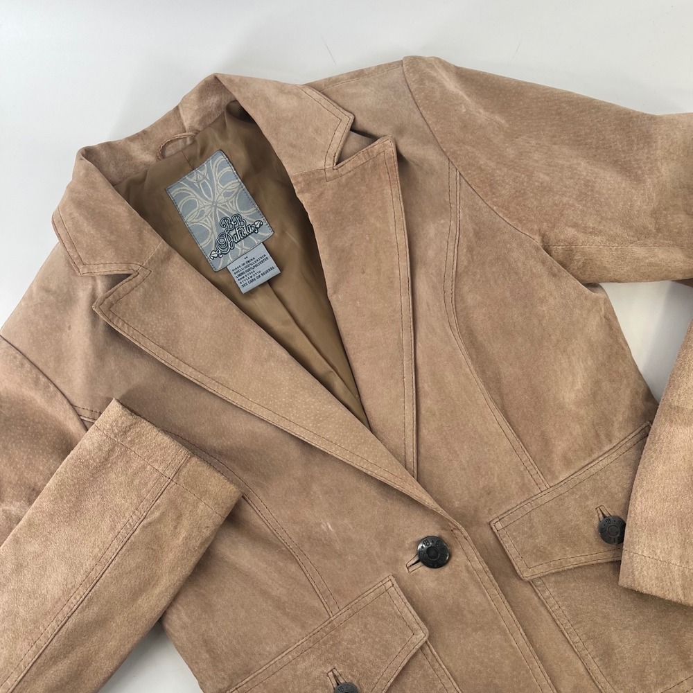 BB Dakota Suede Leather Blazer Womens M Taupe Brown Y2K Fitted Jacket